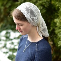 Lace Triangle Shape Kerchief Veil - Small Size - Headcovering - Headscarf - Chapel Veil - Mantilla - Silver Stitching Co