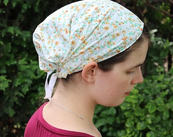 Golden Yellow Cotton Floral - Full Coverage Headwrap Headcovering