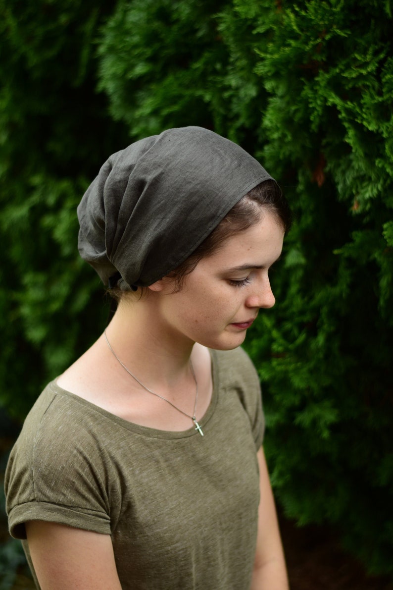 Linen Full Coverage Headwrap//Headcovering//Headscarf Silver Stitching Co image 1