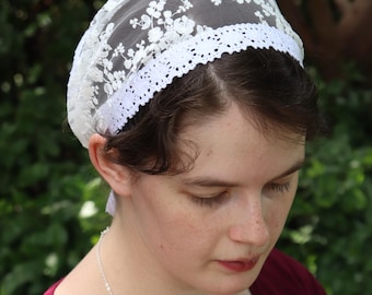 White Cotton Embroidered Lace Wide Headband Headcovering