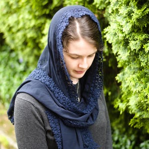 Navy Chiffon Rectangle Veil - Headcovering - Headscarf - Chapel Veil - Mantilla - Silver Stitching Co