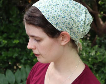 Blue Cotton Floral - Full Coverage Headwrap Headcovering