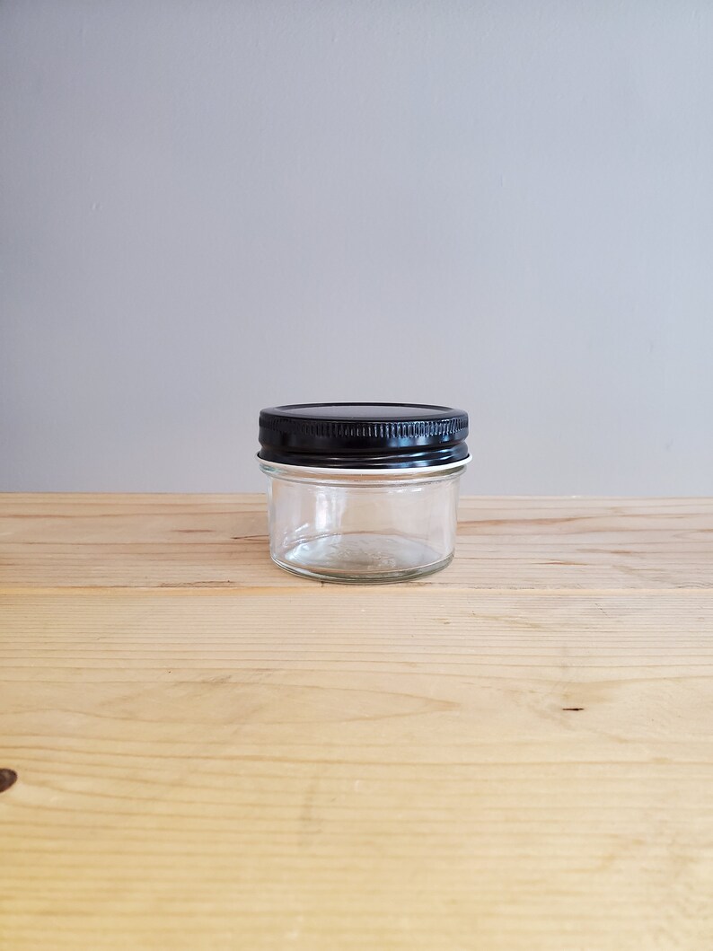 4 Oz Mason Jar With Black Lid Etsy