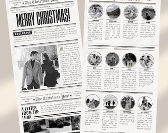 Customizable Christmas Card: Newspaper Style, Editable Text & Photos (Tri-Fold Holiday Newsletter)