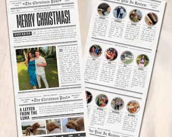 Customizable Christmas Card: Newspaper Style, Editable Text & Photos (Tri-Fold Holiday Newsletter)