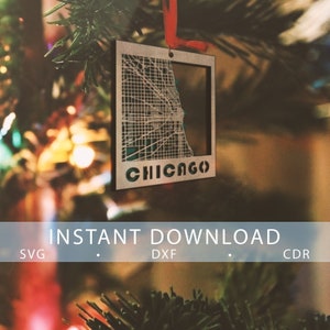 Chicago stad kerstboom speelgoed bestand voor laser gesneden instant download svg dxf vector graphics stad auto CAD moderne inrichting 2 lagen kaart