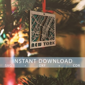New York stad kerstboom speelgoed bestand voor laser gesneden instant download svg dxf vector graphics stad auto CAD moderne inrichting 2 lagen kaart