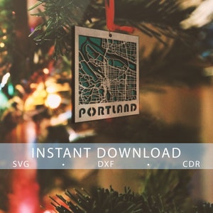 Portland, Oregon stad kerstboom speelgoed bestand voor laser gesneden instant download svg dxf vector graphics stad auto CAD moderne inrichting 2 lagen kaart