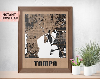 Tampa Land and Roads map file for laser cut instant download svg crd dxf vector graphics city auto CAD modern decor decoration cutting