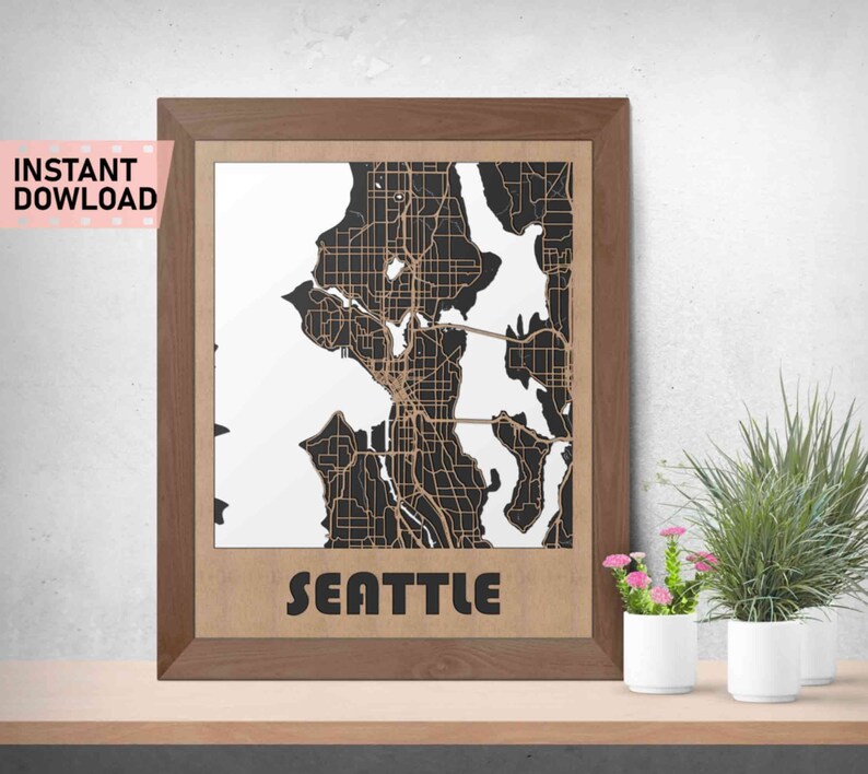 Seattle Land and Roads map file for laser cut instant download svg crd