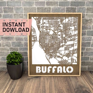 Buffalo New York bestand laser gesneden instant download svg dxf eps crd vector graphics stad auto CAD moderne decor decoratie kaart voor het snijden van hout