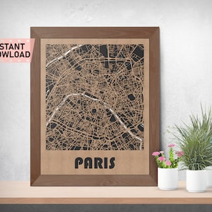 Archivo de mapa de tierras y carreteras de París para corte láser descarga instantánea svg crd dxf gráficos vectoriales estado auto CAD decoración moderna decoración corte