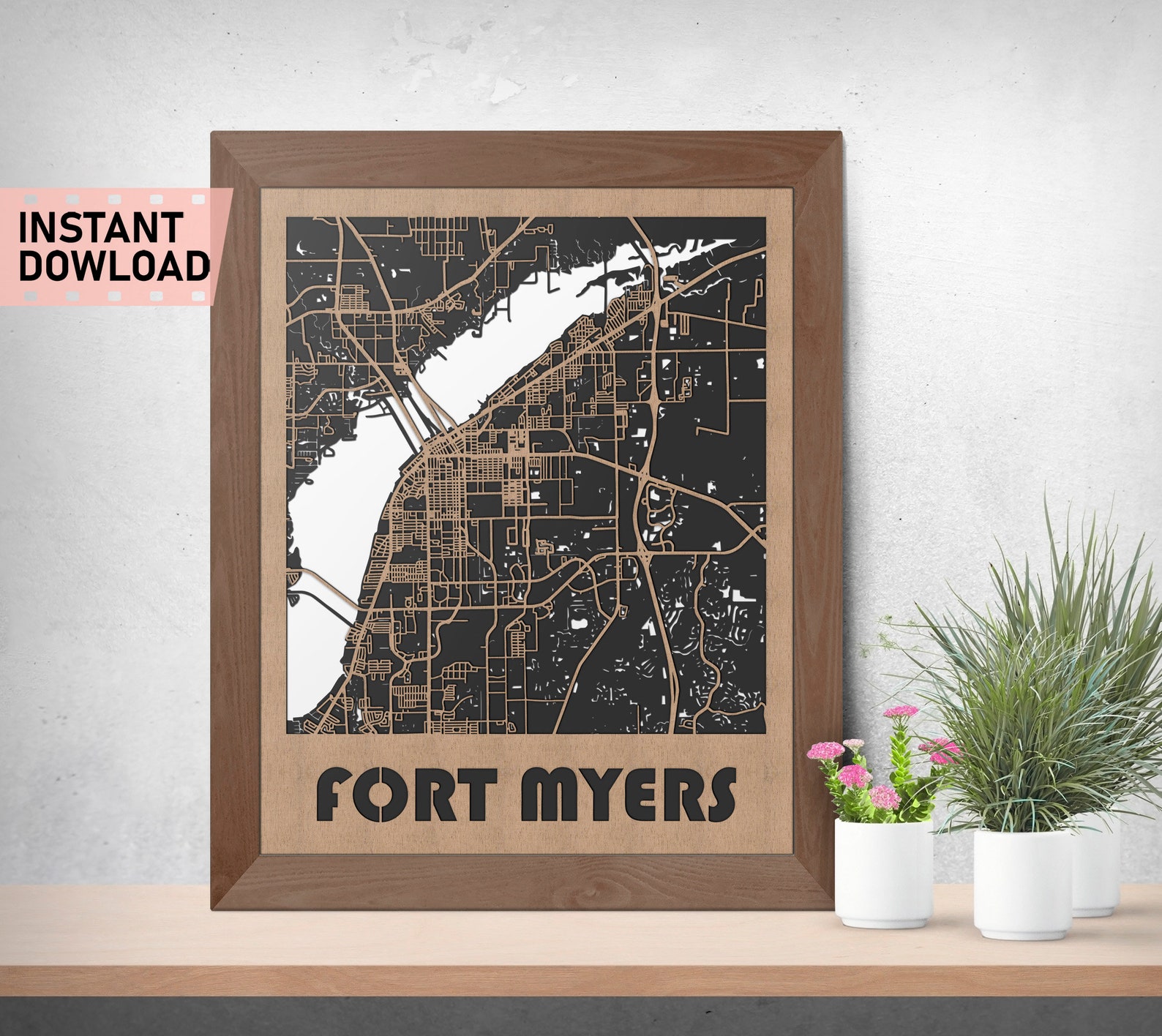 Fort Myers Land and Roads Map File for Laser Cut Instant Download Svg