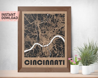 Cincinnati Land and Roads map file for laser cut instant download svg crd dxf vector graphics city auto CAD modern decor decoration cutting