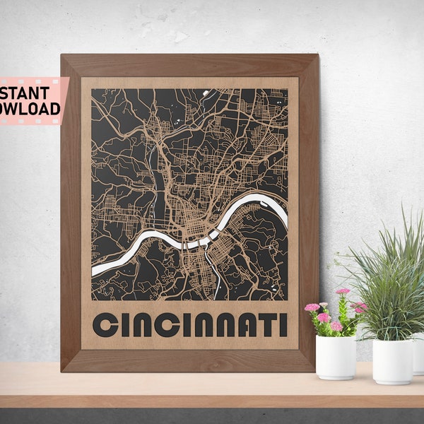 Cincinnati Land and Roads map file for laser cut instant download svg crd dxf vector graphics city auto CAD modern decor decoration cutting