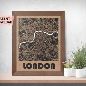 Londres Land and Roads mapa archivo corte láser descarga instantánea svg crd dxf gráficos vectoriales ciudad auto CAD decoración moderna decoración gran bretaña