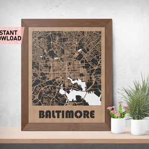 Baltimore, Maryland Land und Straßen Karte Datei für Laser cut Sofort Download svg crd dxf Vektor Grafik Zustand Auto CAD moderne Dekor Schneiden