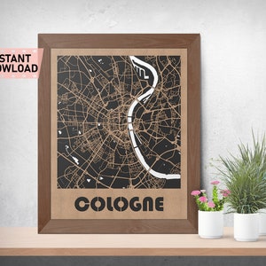 Archivo de mapa de carreteras y terrenos de Colonia para corte por láser, descarga instantánea, svg, crd, dxf, gráficos vectoriales, estado, CAD automático, decoración moderna, corte