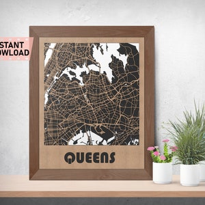 Queens NY Land and Roads Karte Datei für Laser cut instant download svg crd dxf vektor graphics state auto CAD modern deco cutting