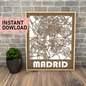 Madrid, España archivo para corte láser descarga instantánea svg dxf eps crd gráficos vectoriales ciudad auto CAD decoración moderna decoración mapa arte madera