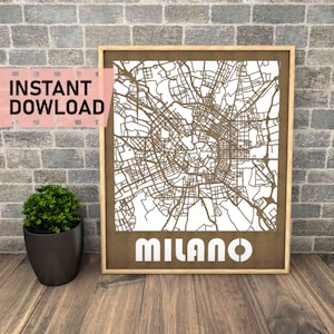 Milano, Italia file per taglio laser download istantaneo svg dxf eps crd grafica vettoriale città auto CAD arredamento moderno decorazione mappa arte legno