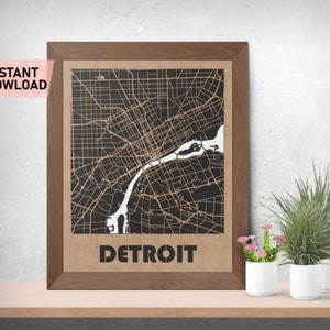Detroit Michigan Land and Roads archivo de mapa corte láser descarga instantánea svg crd dxf gráficos vectoriales ciudad auto CAD decoración moderna para corte