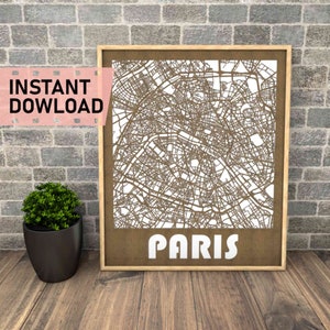 París Francia archivo para corte láser descarga instantánea svg dxf eps crd gráficos vectoriales ciudad auto CAD decoración decoración moderna mapa arte para madera cortada