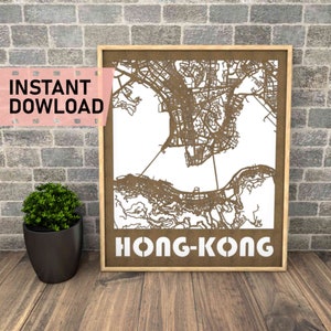 Hong - Kong file for laser cut instant download svg dxf eps crd vector graphics city auto CAD modern decor decoration map for wood