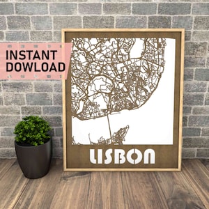 Lisboa Portugal archivo para corte láser descarga instantánea svg dxf eps crd gráficos vectoriales ciudad auto CAD decoración moderna decoración mapa para madera