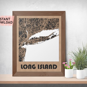Long Island NY Land and Roads map file for laser cut instant download svg crd dxf vector graphics state auto CAD modern decor cutting