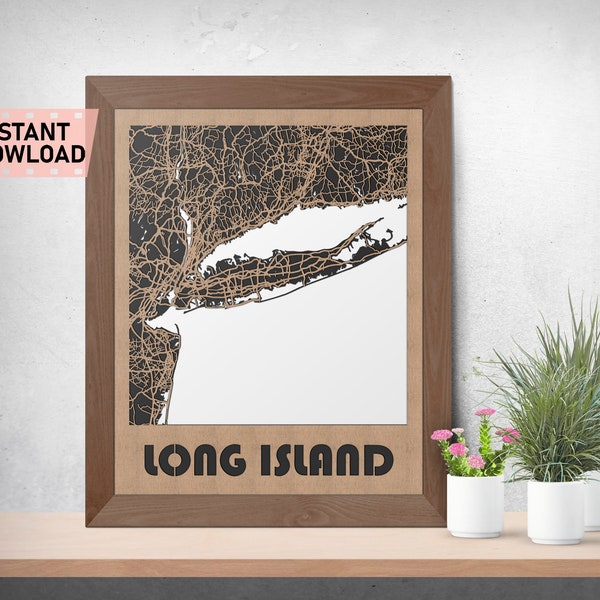 Long Island NY Land and Roads map file for laser cut instant download svg crd dxf vector graphics state auto CAD modern decor cutting