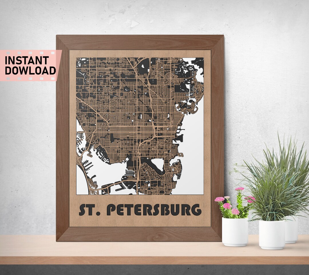 St. Petersburg FL Land and Roads Map File for Laser Cut Instant