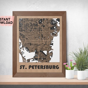 St. Petersburg FL Land en Wegen kaart bestand voor laser gesneden instant download svg crd dxf vector graphics stad auto CAD moderne decoratie snijden