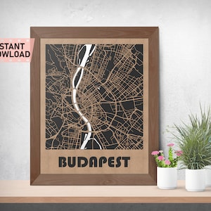 Budapest Land and Roads archivo de mapa corte láser descarga instantánea svg crd dxf gráficos vectoriales ciudad auto CAD decoración moderna