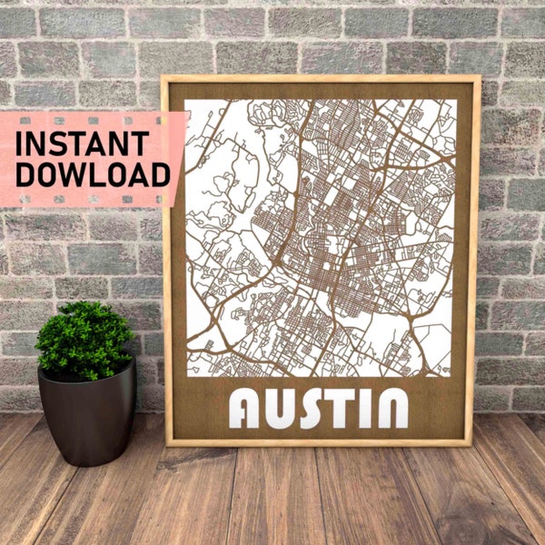 Austin, Texas file for laser cut instant download svg dxf eps crd vector graphics city auto CAD modern decor decoration for cutting wood map