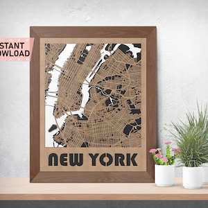 Archivo de mapa de tierras y carreteras de Nueva York para corte láser descarga instantánea svg crd dxf gráficos vectoriales ciudad auto CAD decoración moderna decoración corte
