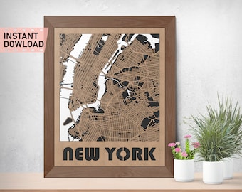 New York Land and Roads map file for laser cut instant download svg crd dxf vector graphics city auto CAD modern decor decoration cutting