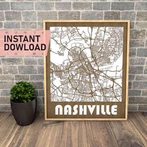 Nashville Tennessee archivo para corte láser descarga instantánea svg dxf eps crd gráficos vectoriales ciudad auto CAD decoración moderna decoración mapa para madera