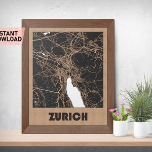 Zürich, Schweiz Land und Strassen Karte Datei Laser cut instant download svg crd dxf VektorGrafik Stadt Auto CAD moderne Deko Dekoration