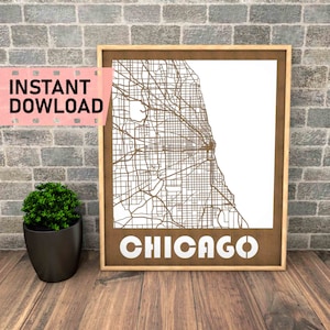 Chicago, Illinois file for laser cut instant download svg dxf eps crd vector graphics city auto CAD modern decor decoration map for cutting
