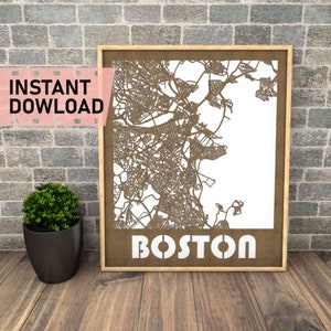Arquivo de Boston Massachusetts para corte a laser download instantâneo svg dxf crd gráficos vetoriais cidade auto CAD decoração moderna para corte de madeira
