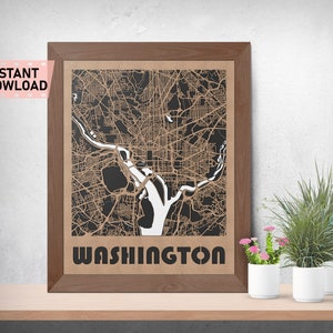 Washington DC Land en Wegen kaart bestand voor laser gesneden instant download svg crd dxf vector graphics stad auto CAD moderne decoratie voor het snijden