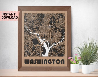 Washington DC Land and Roads map file for laser cut instant download svg crd dxf vector graphics city auto CAD modern decoration for cutting