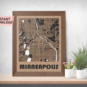 Minneapolis Land and Roads mapa archivo para corte láser descarga instantánea svg crd dxf gráficos vectoriales ciudad auto CAD decoración moderna decoración corte