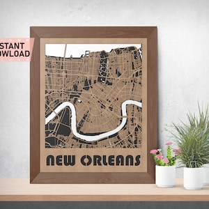 New Orleans Land and Roads Karte Datei für Laser cut Sofort Download svg crd dxf VektorGrafik Stadt Auto CAD moderne Deko Dekoration Schneiden