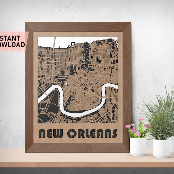 New Orleans Land and Roads map file for laser cut instant download svg crd dxf vector graphics city auto CAD modern decor decoration cutting