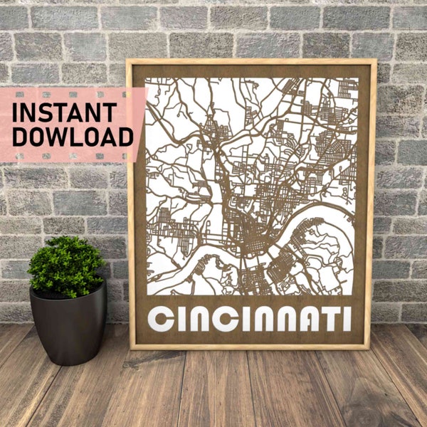 Cincinnati, Ohio file laser cut instant download svg dxf eps crd vector graphics city auto CAD modern decoration map cutting wood