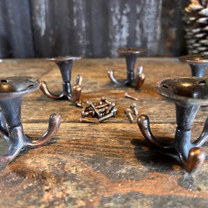 Original 1930s English X5 Faded Copper / ROTATING TRIPLE HOOKS / Coat Hooks Wardrobe Hooks Pan Hangers Kitchen Storage Hook Swivel Hooks