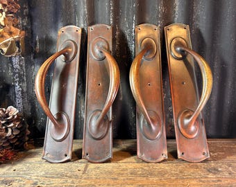 Antique Victorian  Large 2X / PAIR of HANDLES PULLS /  Door Furniture Solid Brass Pulls Shop Door Fittings Hardware Handles Door Cinema Pull
