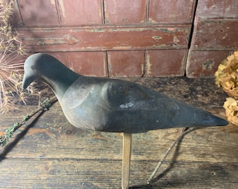 Life Size Vintage / ORIGINAL PAINT DECOY / Original Rubber Working Pigeon Decoy Old Paint Cabin Lake House Decor Country Interiors Folk Art